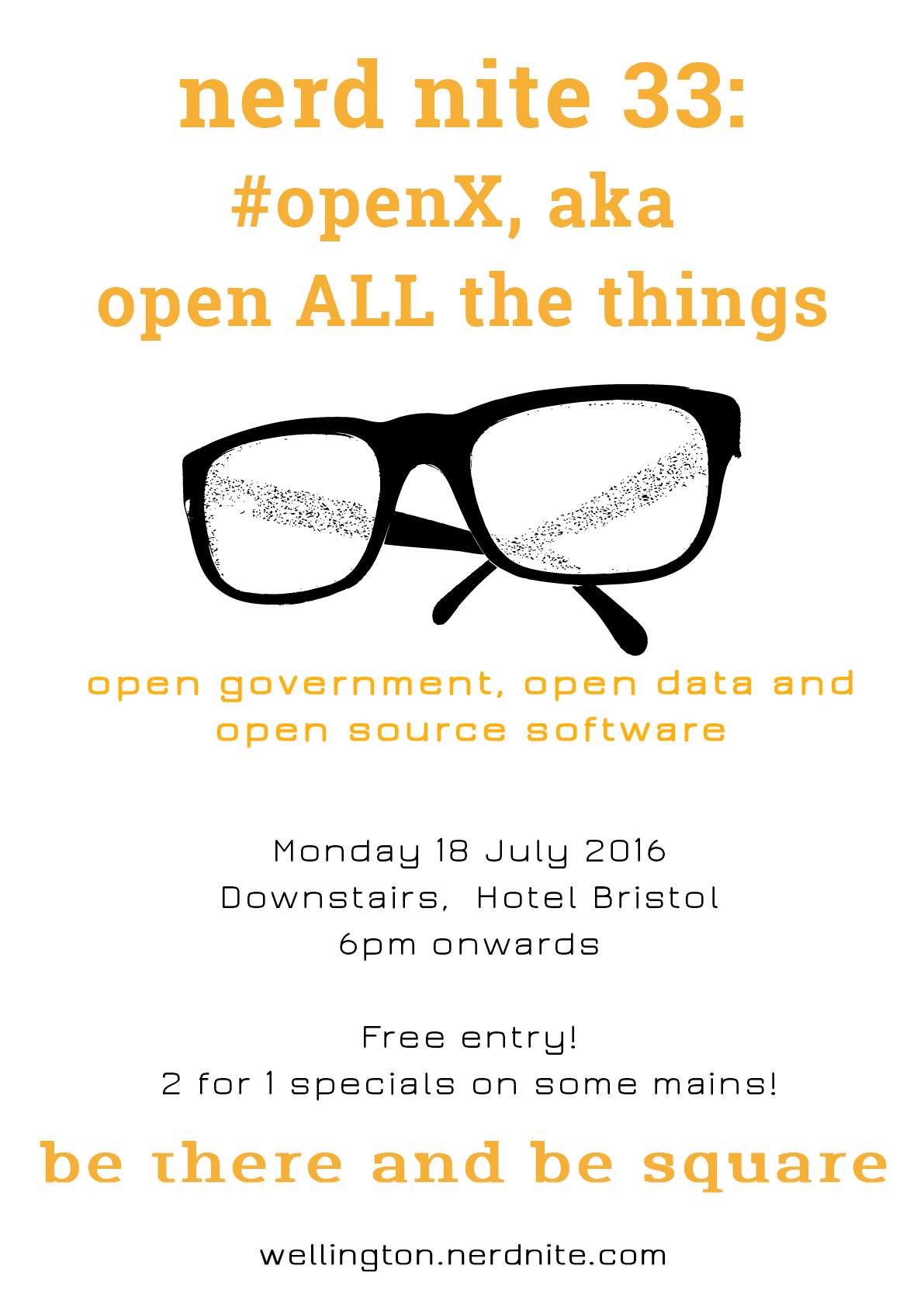 Nerd Nite Wellington 33, #openx, aka open ALL the things poster